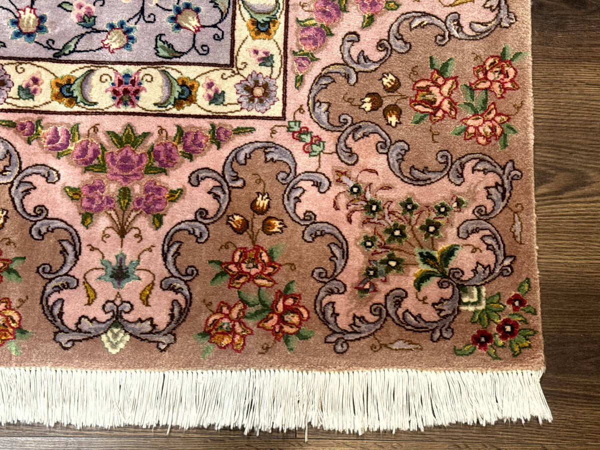 Wonderful Persian Tabriz Rug 7x10, Very Fine 330 KPSI, Light Green Light Blue Pink, Kork Wool Silk Foundation, Bird Pictorials - Jewel Rugs, view 10