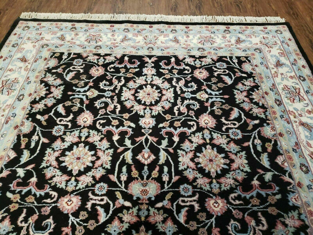 6' X 9' Handmade Indian Agra Wool Rug Carpet Vegetable Dyes Black - Jewel Rugs, view 4