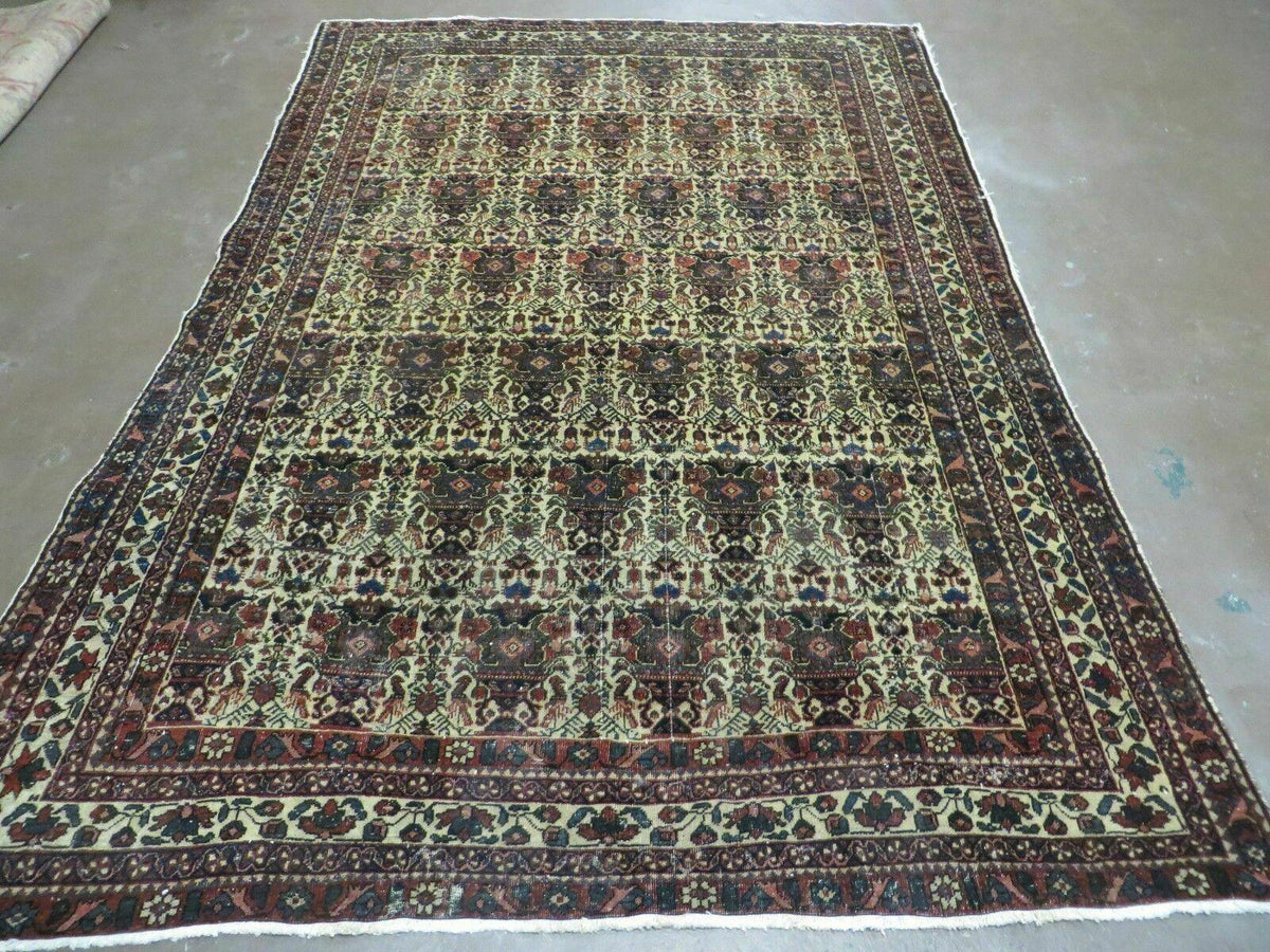 Antique Persian Afshar Rug 5x7, Wool Hand Knotted Oriental Carpet 5 x 7 ft, Repeated Motif Allover, Cream and Maroon, Tribal Rug, Medium Sized Rug,  Zil-i-Sultan Design - Jewel Rugs, view 12