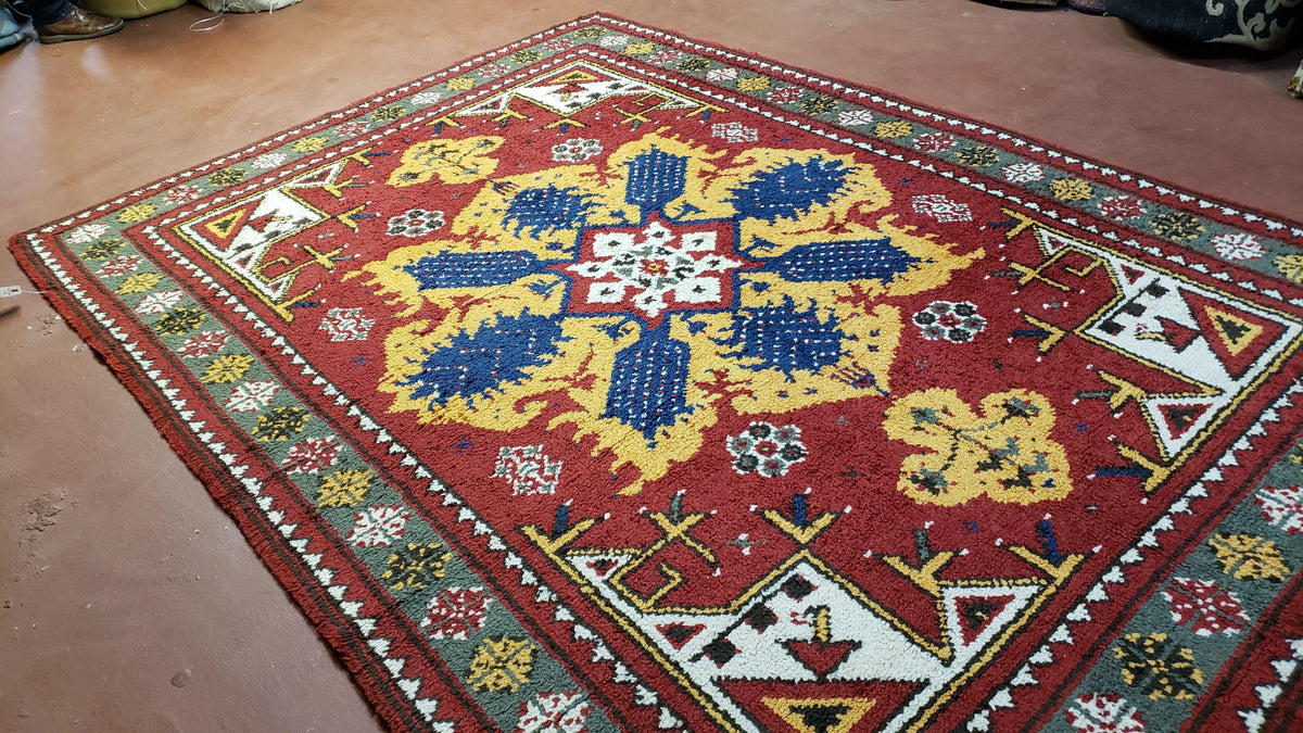 Colorful Moroccan Heriz Rug 6x9, Large Central Medallion, Red Yellow Blue - Jewel Rugs, view 10