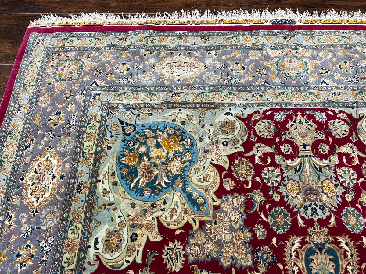 Stunning Persian Tabriz Rug 5x7, Signed by Masterweaver, Maroon, Floral Medallion, Ultra Fine 70 Raj 625 KPSI, Kork Wool Silk Foundation, Handmade - Jewel Rugs, view 7