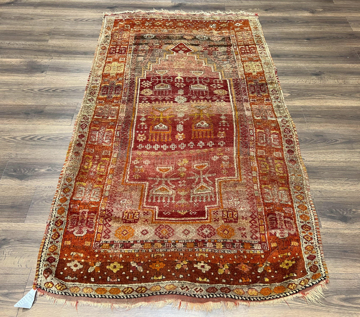 Antique Turkish Melas Rug 4x7, Tribal Geometric Unique Collectible Hand Knotted Wool Oriental Carpet, Rare 1920s Rug, Burnt Orange Red - Jewel Rugs, view 2