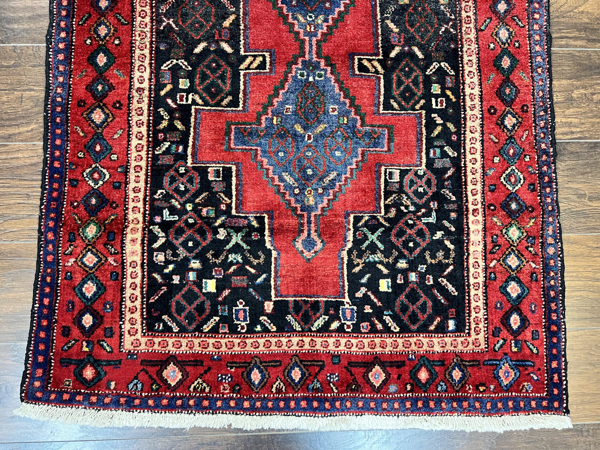 Persian Kurdish Senneh Runner Rug 3x9, Red Navy Blue, Medallions Wool Tribal Runner for Kitchen/Hallway 9ft Antique Handmade Oriental Runner - Jewel Rugs, view 6
