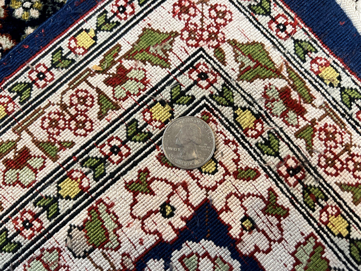 Silk Indian Kashmiri Rug 5x7, Navy Blue Indo Persian Silk Carpet 5 x 7 ft, Hand Knotted Handmade Very Fine Oriental Carpet, 450 KPSI, Birds - Jewel Rugs, view 10