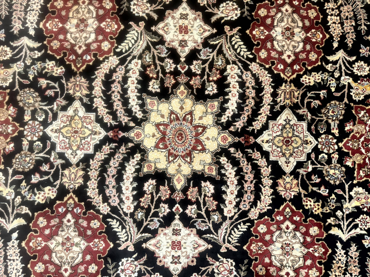Sino Persian Rug 9x12, Black & Maroon, Wool and Silk, Allover Pattern - Jewel Rugs, view 4