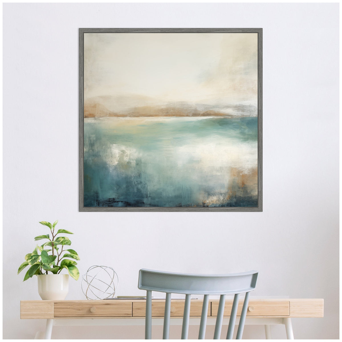 Sylvie Abstract Calming Lake Landscape Framed Canvas by The Creative Bunch Studio