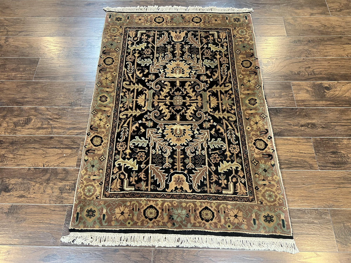 Heriz Rug 3.6 x 5, Handmade Vintage Wool Carpet, Couristan Carpet, Persian Design, Black - Jewel Rugs, view 2