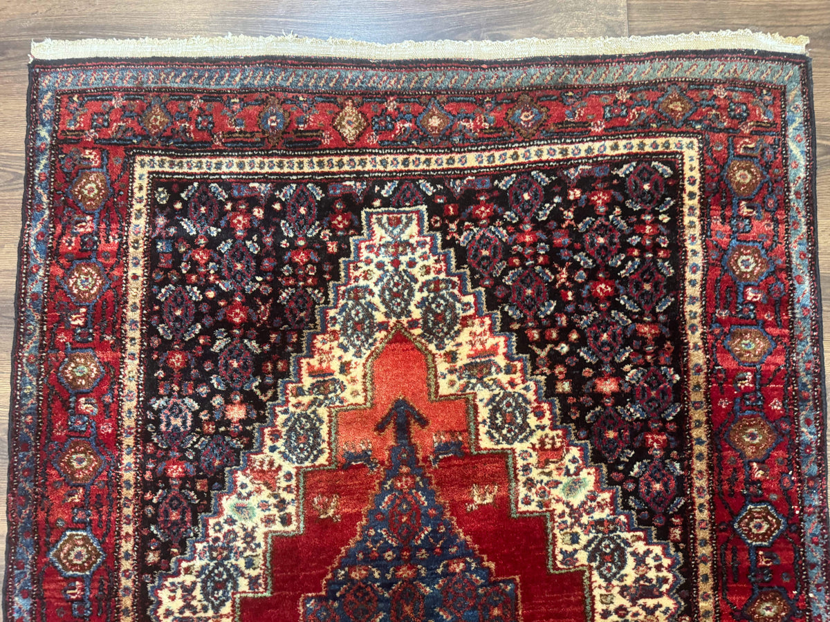 Antique Persian Kurdish Senneh Rug 4x5 Tribal Carpet Wool Geometric Medallion - Jewel Rugs, view 4