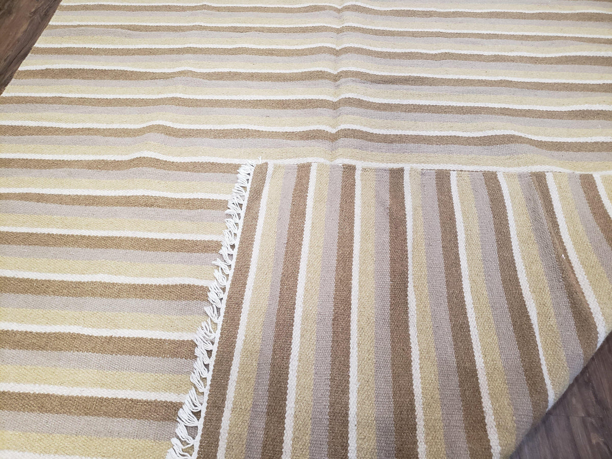 New Indian Striped Blanket, Multicolor Earthern Tones Kilim Rug, Wool Handmade South American Style Blanket, Queen Sized Bedspread 5x8 - 6x8 - Jewel Rugs, view 11