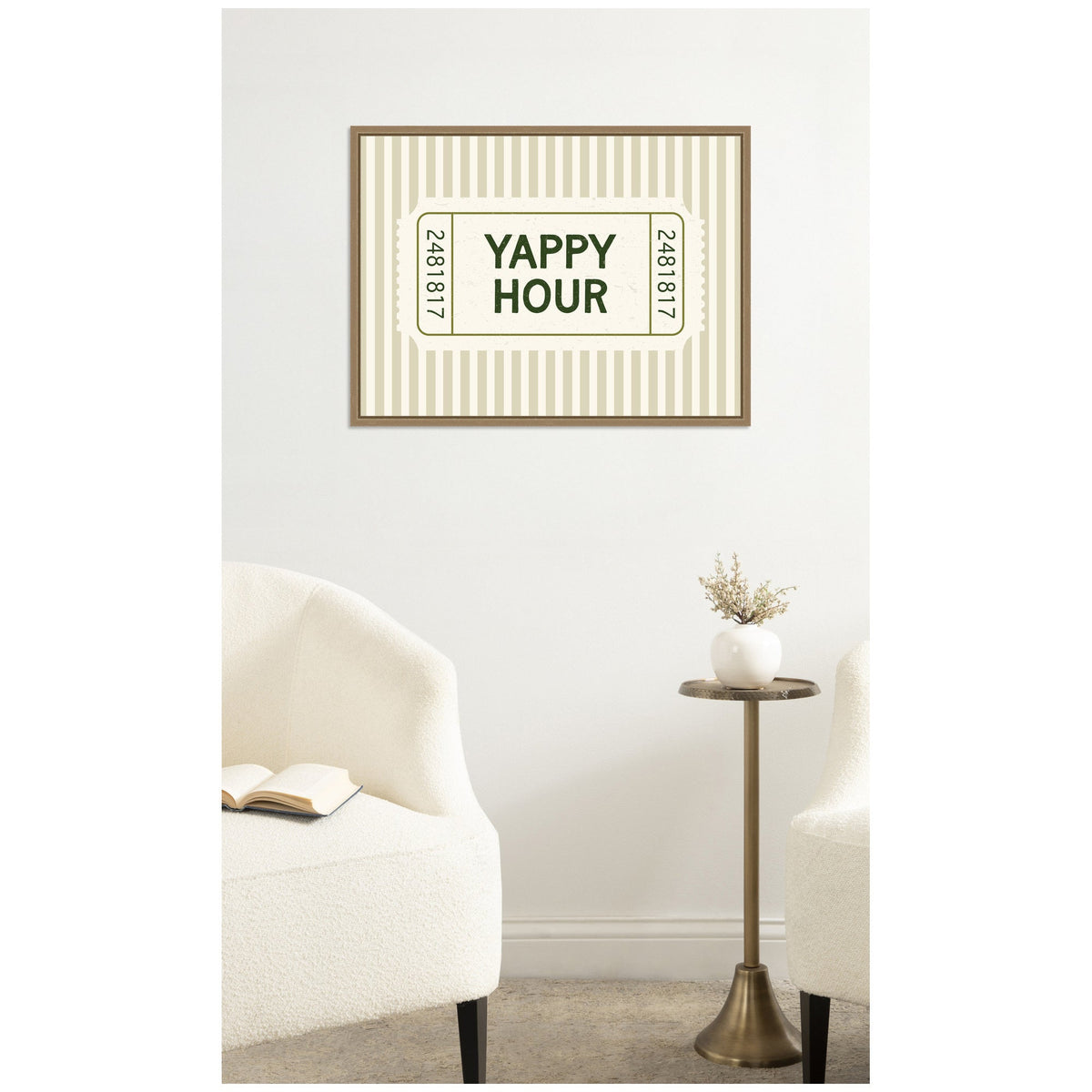 Yappy Hour Ticket Sage Green Wall by Lucky Guava Framed Canvas Wall Art Print