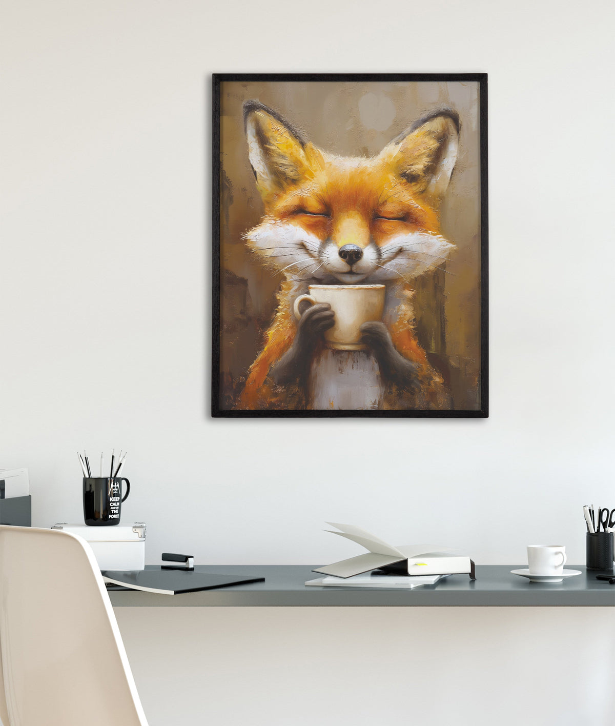 Gallery Happy Fox Traditional Coffee Tea Cup Print by The Creative Bunch Studio
