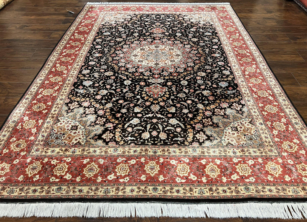 Marvelous Persian Tabriz Rug 7x10 ft, Super Fine 50 Raj, 300+ KPSI, Black and Rust Red, Floral Medallion Handmade Wool Oriental Carpet, Top Quality - Jewel Rugs, view 2