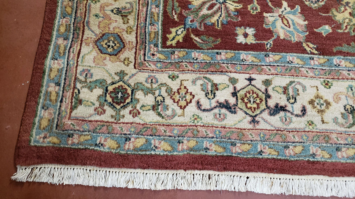 8x12 Indo-Mahal Rug, Floral Allover, Red & Beige, Wool Vintage Handmade Traditional Carpet - Jewel Rugs, view 9