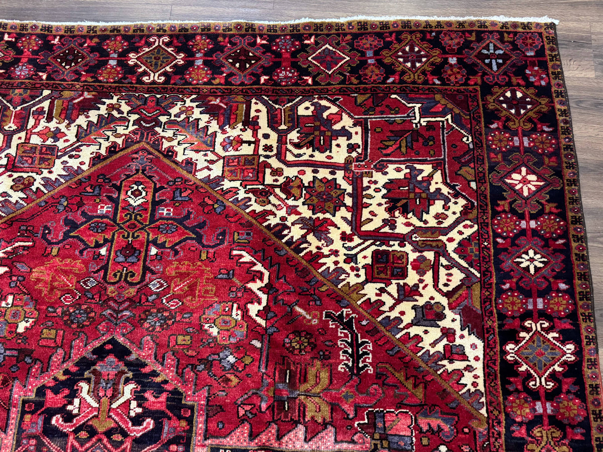 Persian Heriz Rug 8x11, Geometric Design, Red & Cream - Jewel Rugs, view 8