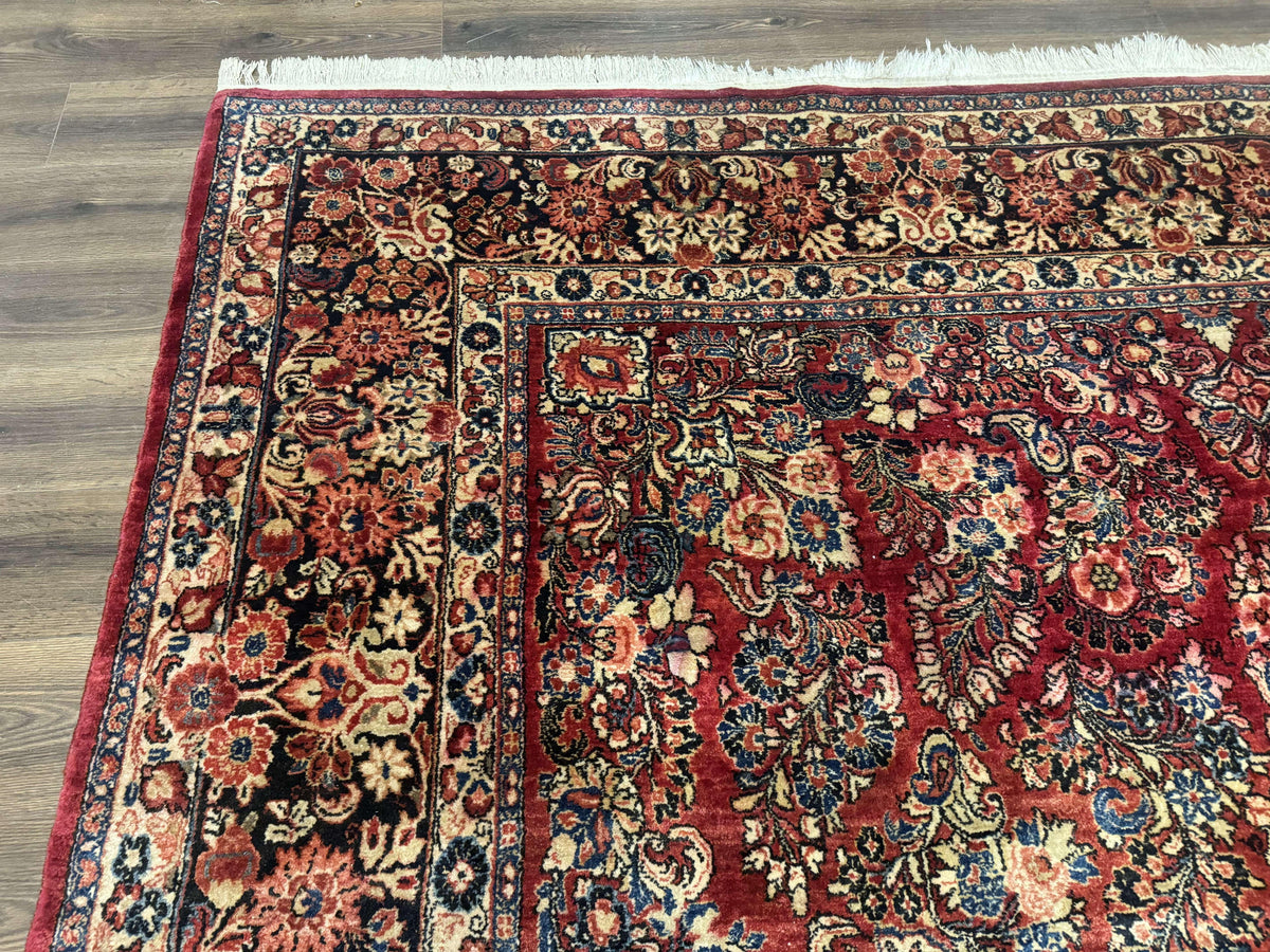 Large Persian Sarouk Rug 10x17, Palace Size Antique Persian Carpet, Red, Floral Allover, Traditional Persian Rug, Oversize Handmade Wool Rug - Jewel Rugs, view 6