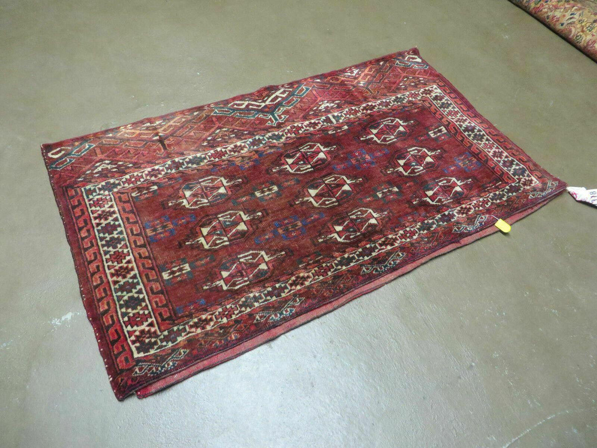 2.5' X 4' Antique Handmade Bokhara Turkoman Yamud Wool Rug Kilim Backing NICE - Jewel Rugs, view 2