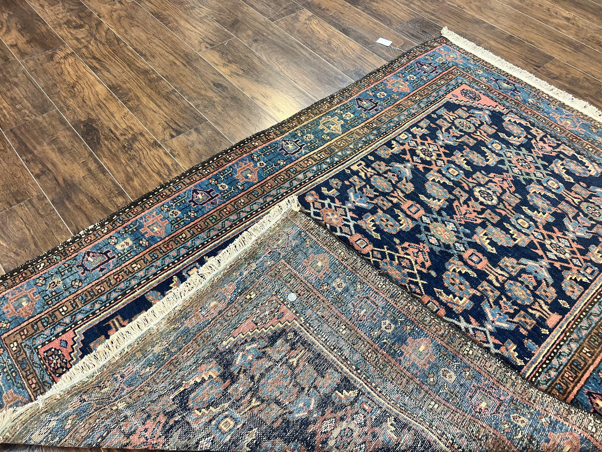 Antique Persian Tribal Rug 5x7, Navy Blue & Pink, Hand Knotted Handmade 1920s Wool Rug, Allover Pattern, Persian Hamadan Rug - Jewel Rugs, view 12