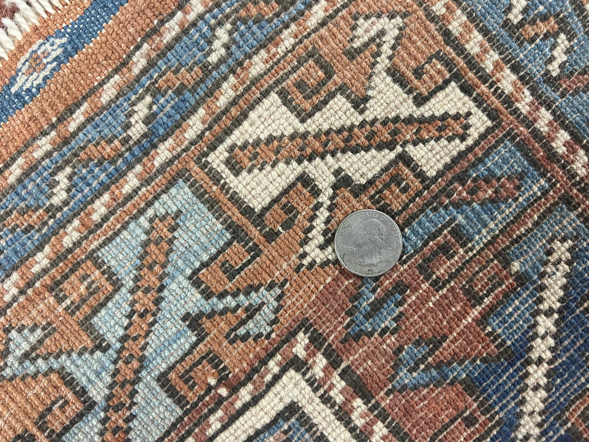 Turkish Kazak Rug 3x4, Wool Hand Knotted Handmade Vintage Carpet, Geometric Tribal Repeated Motif, Small 3 x 4 Antique Rug, Cream Red - Jewel Rugs, view 10