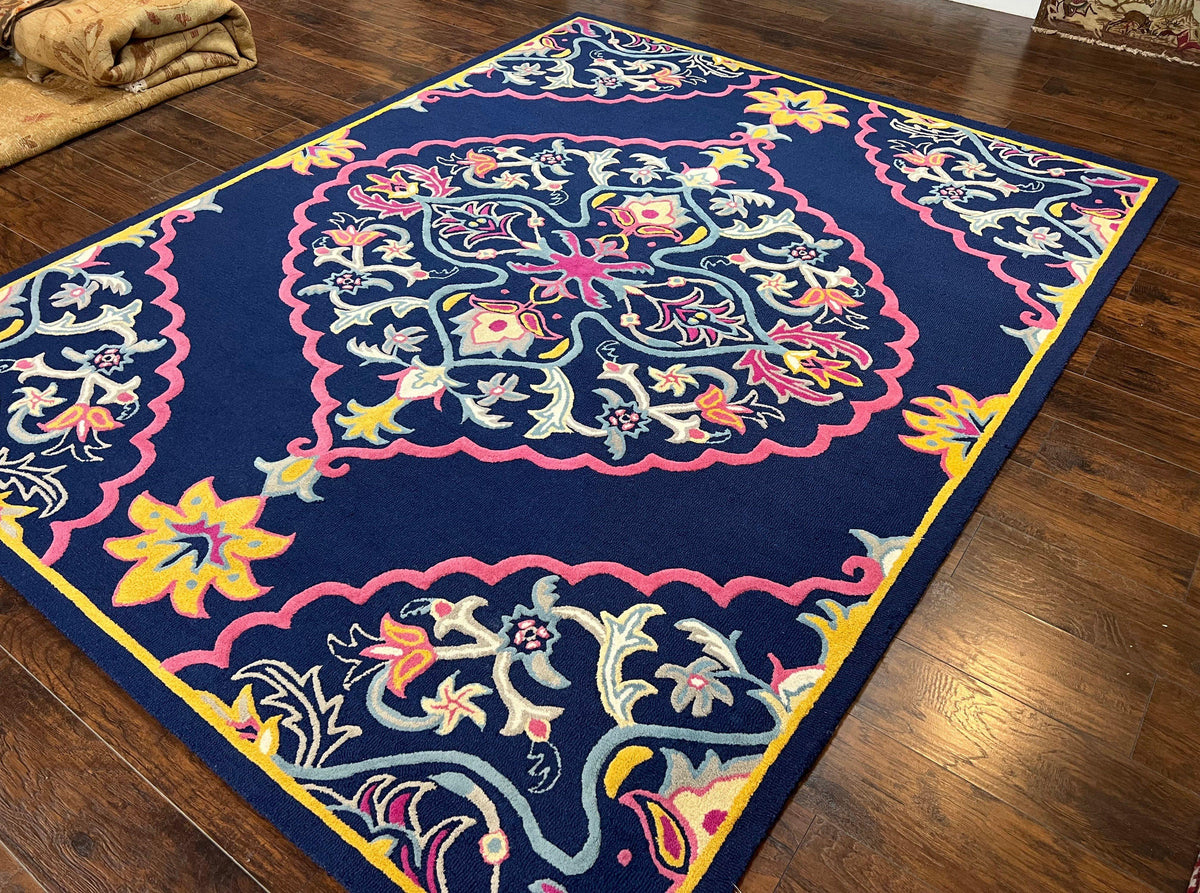 Safavieh Rug 8x10 Belagio Collection, Navy Blue Pink Yellow, Power-Loomed Wool Carpet, Floral Area Rug, Modern Rug, Room Sized 8 x 10 ft Rug - Jewel Rugs, view 3