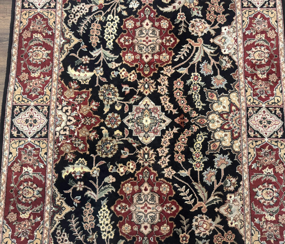 Pak Persian Rug 4x6, Black and Burgundy, Floral Allover, Wool and Silk - Jewel Rugs, view 5