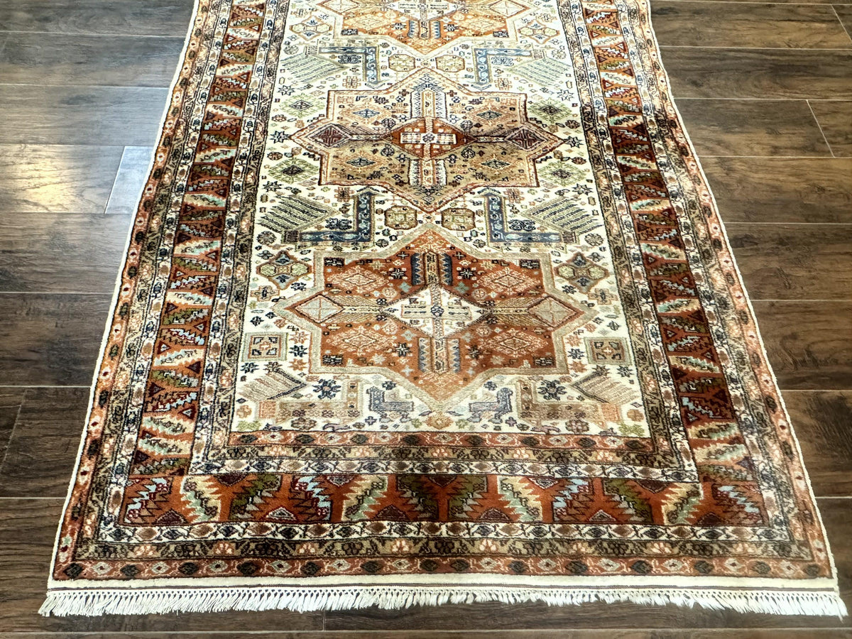 Turkish Kazak Rug 4x6, Geometric Medallions, Vintage Handmade Wool Carpet - Jewel Rugs, view 5