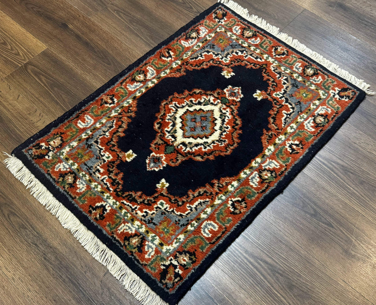 Small Indo Persian Rug 2x3, Navy Blue & Terracotta, Wool, Handmade - Jewel Rugs, view 3