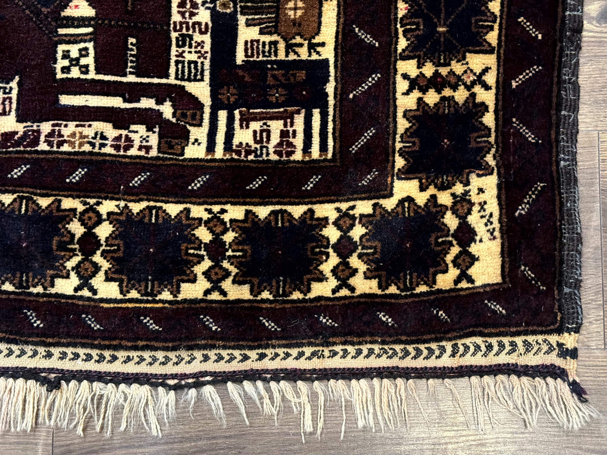 Persian Baluch Tribal Rug 4x6, Human and Bird Pictorials, Vintage, Wool, Collectible - Jewel Rugs, view 10