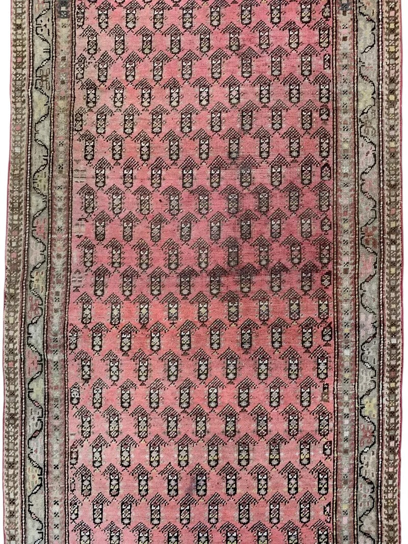 Antique Caucasian Runner 3x13 | Pink, Navy & Beige | Hand-Knotted Wool - Rugistan, view 4