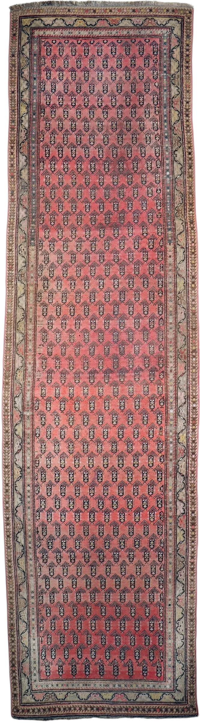 Antique Caucasian Runner 3x13 | Pink, Navy & Beige | Hand-Knotted Wool - Rugistan