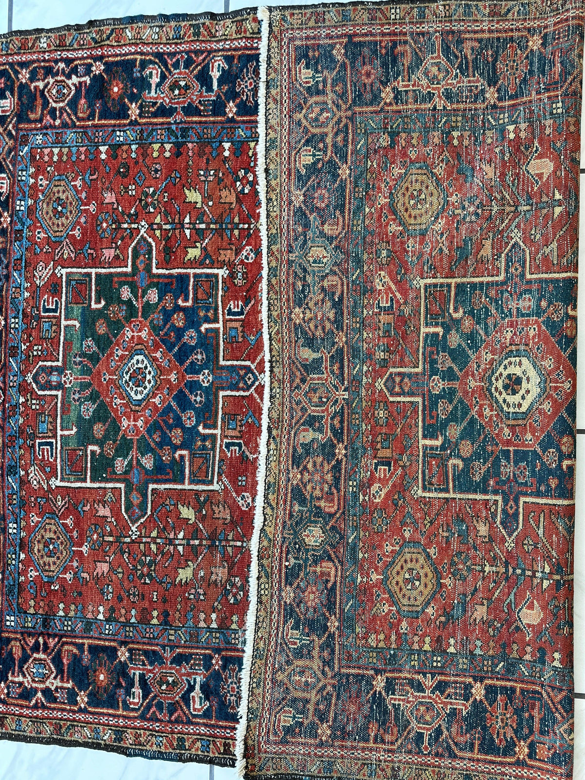 Antique Persian Heriz Rug 5x6 | Rust, Navy & Ivory | Hand-Knotted Wool - Rugistan, view 21