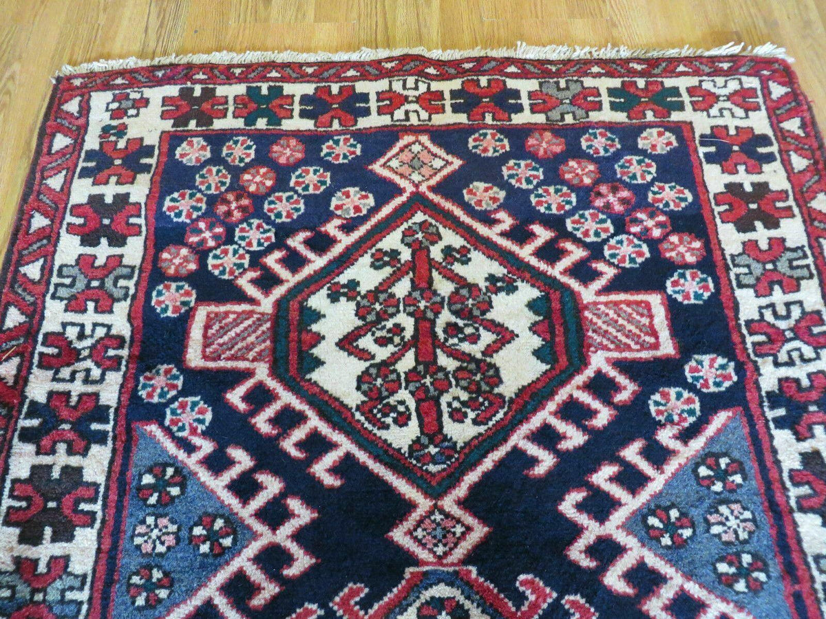 Persian Runner Rug 3.5 x 10.7, Karajeh Heriz Rug, Navy Blue, Geometric Medallions - Jewel Rugs, view 3
