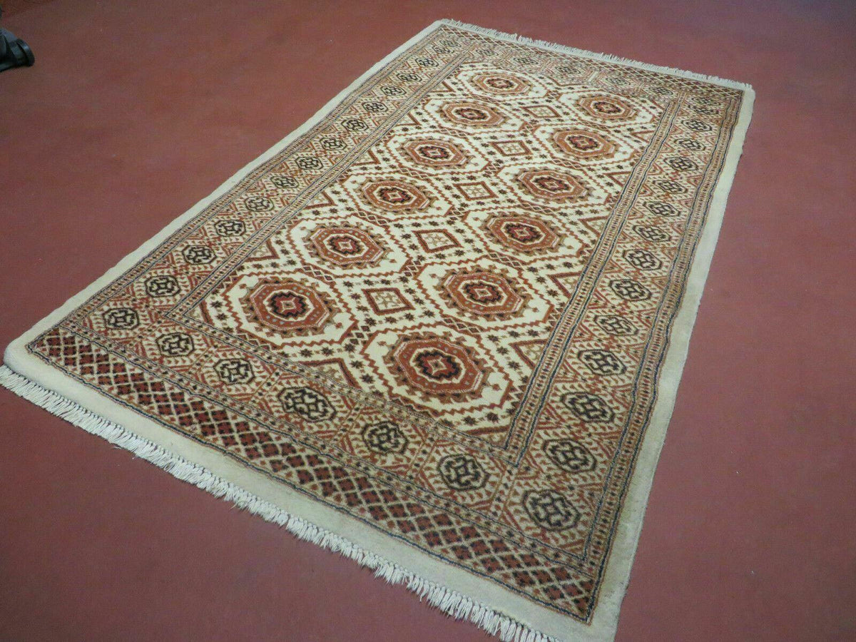 4' X 7' Vintage Handmade Pakistani Turkoman Bokhara Balouch Woven Wool Rug Ivory - Jewel Rugs, view 3
