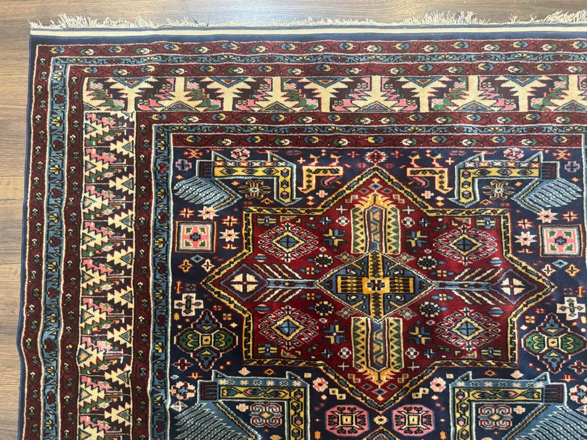 Indian Rug with Caucasian Design, 4x6 Geometric Carpet, Navy Blue and Cream - Jewel Rugs, view 7