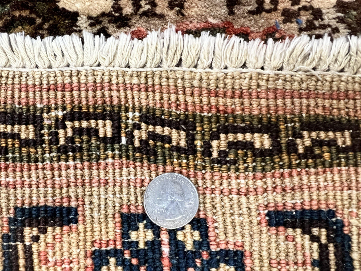 Romanian Runner Rug 2.6 x 12.9, Wool Handmade Hand Knotted Skinny Runner for Hallway, Floral Allover, Vintage Tan Runner - Jewel Rugs, view 10