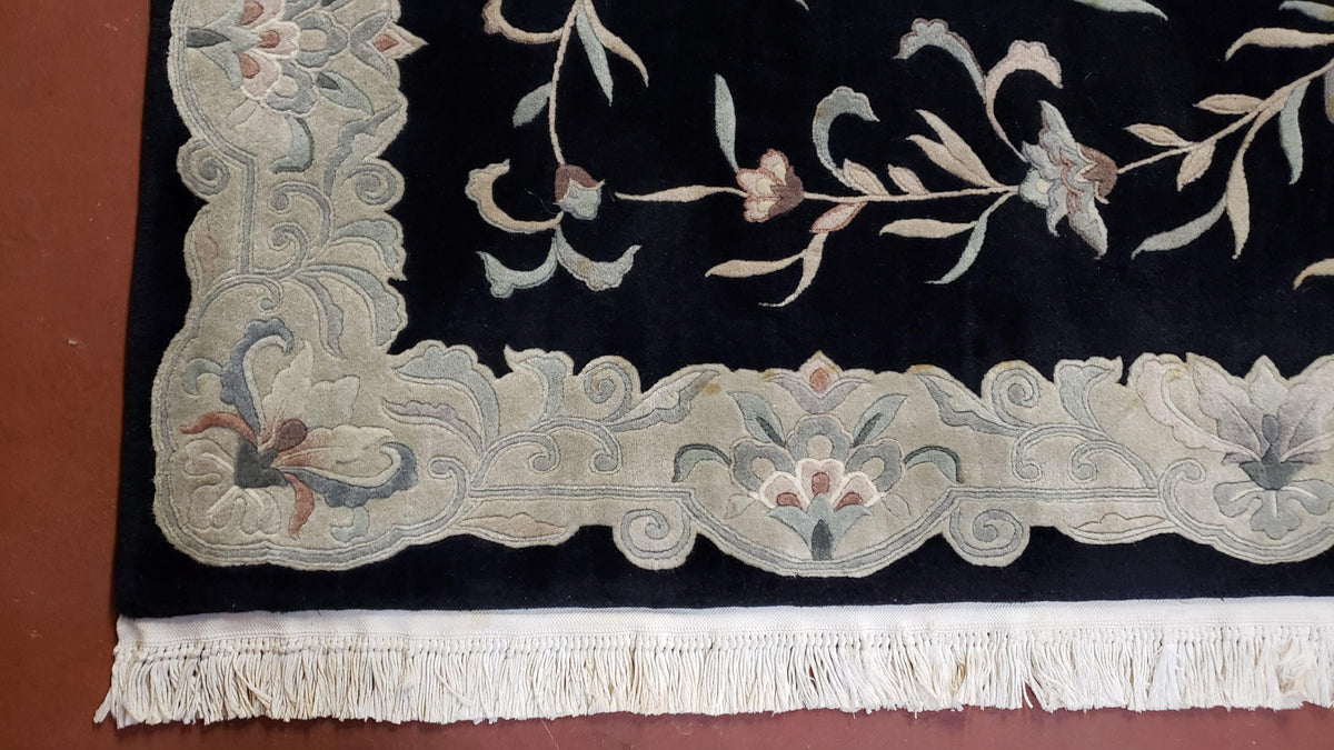 6x9 Vintage Black Gray Chinese Rug 120 Lines Wool Carpet Floral Design Hand-Knotted Soft Pile Entryway Rug Foyer Rug Nice - Jewel Rugs, view 9