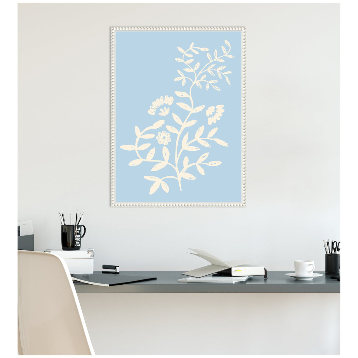 Country Chintz Botanical Pale Blue by Vicky Yorke Framed Canvas Wall Art Print