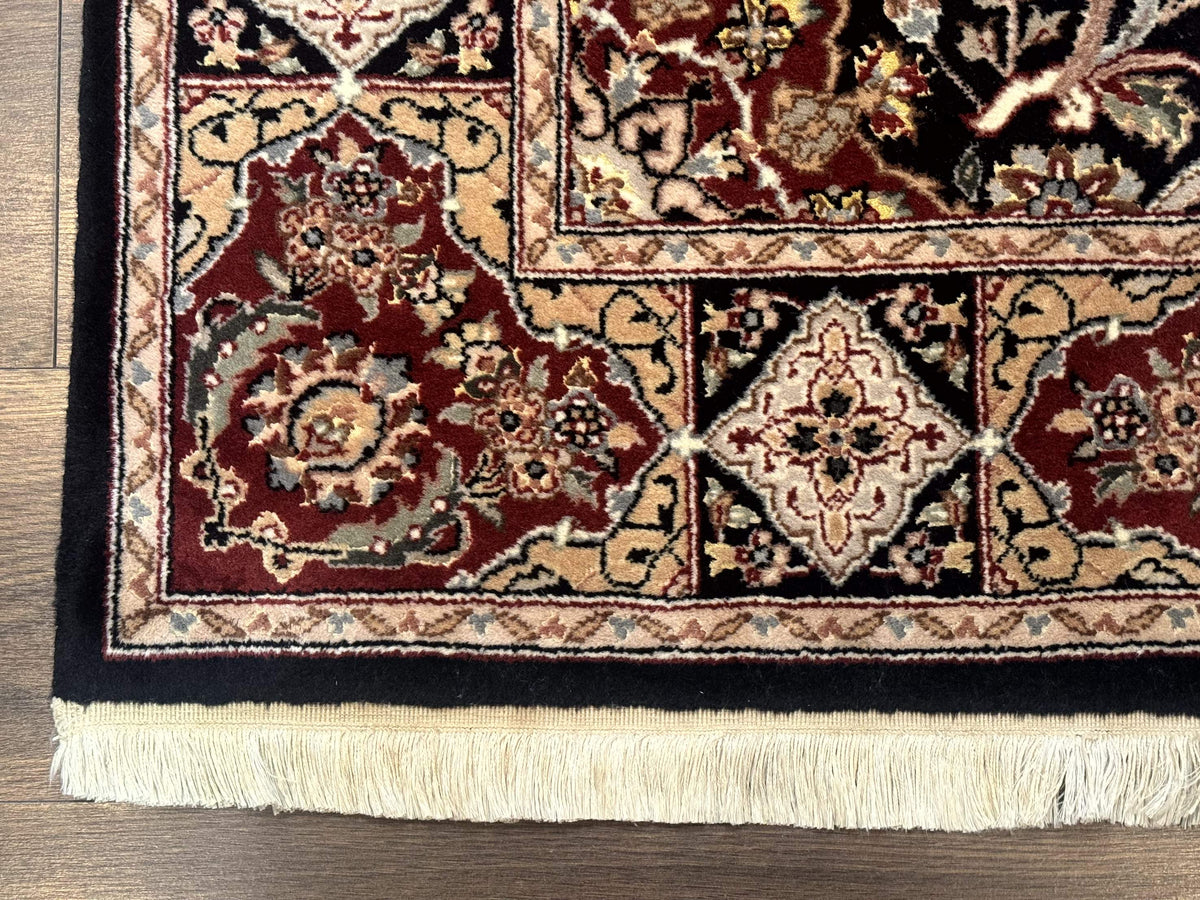 Pak Persian Rug 4x6, Black and Burgundy, Floral Allover, Wool and Silk - Jewel Rugs, view 9