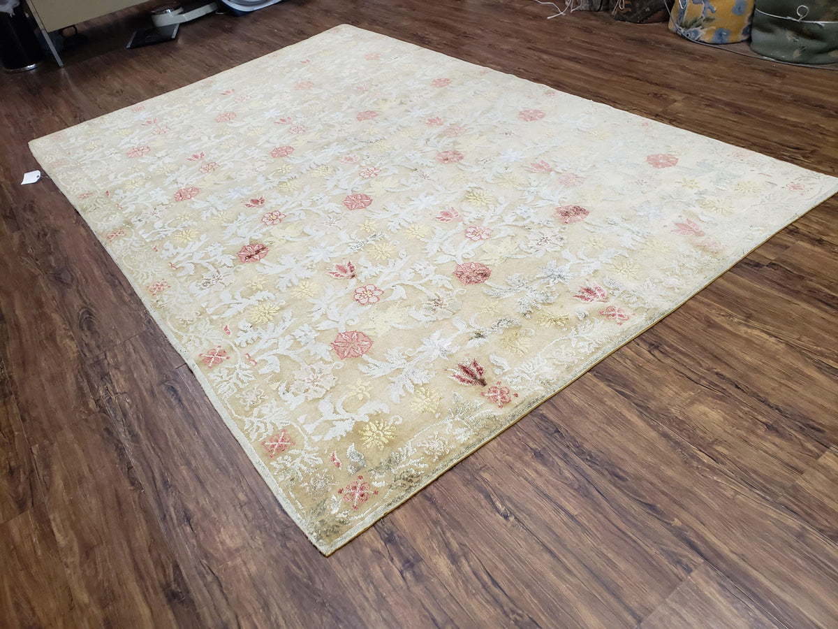 Modern Tibetan Rug 6x9, Wool and Silk Tibetan Rug, Handmade Tibetan Rug, Silk Flowers, Contemporary Rug, Soft Rug, Tibetan Area Rug, Tan - Jewel Rugs, view 12