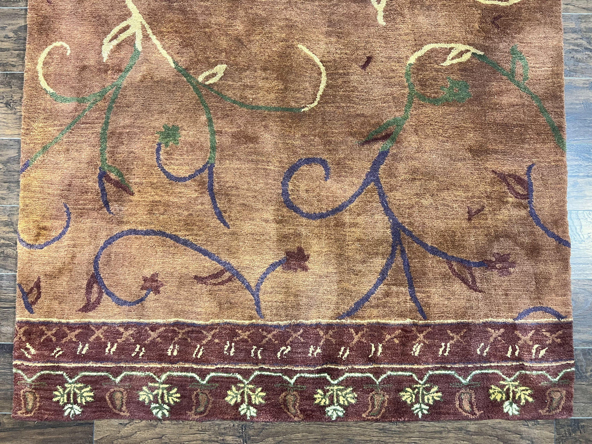 Pottery Barn Rug 5x8, Vintage Hand Tufted Carpet, Wool and Silk, Rust & Maroon - Jewel Rugs, view 6