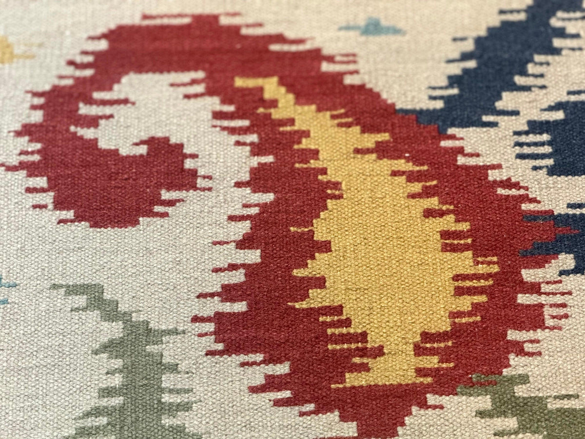 Indian Kilim Flatweave Rug 3x5, Abstract, Beige and Multicolor Flowers, Handmade - Jewel Rugs, view 7