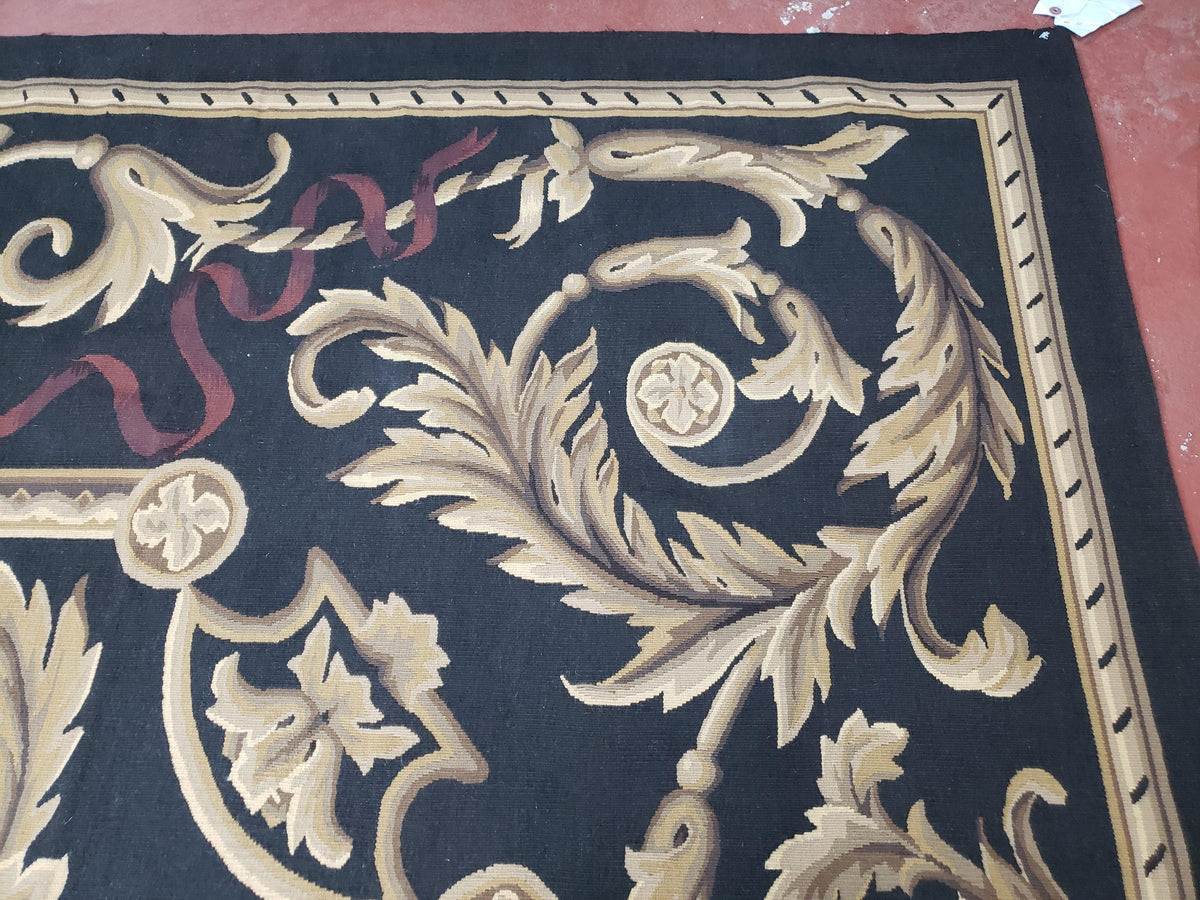 Black and Tan Aubusson Rug, 10 x 14 Aubusson Carpet, New Aubusson Rug, Elegant, Wool, Handmade Area Rug, Flatweave Rug, Large Aubusson Rug - Jewel Rugs, view 7