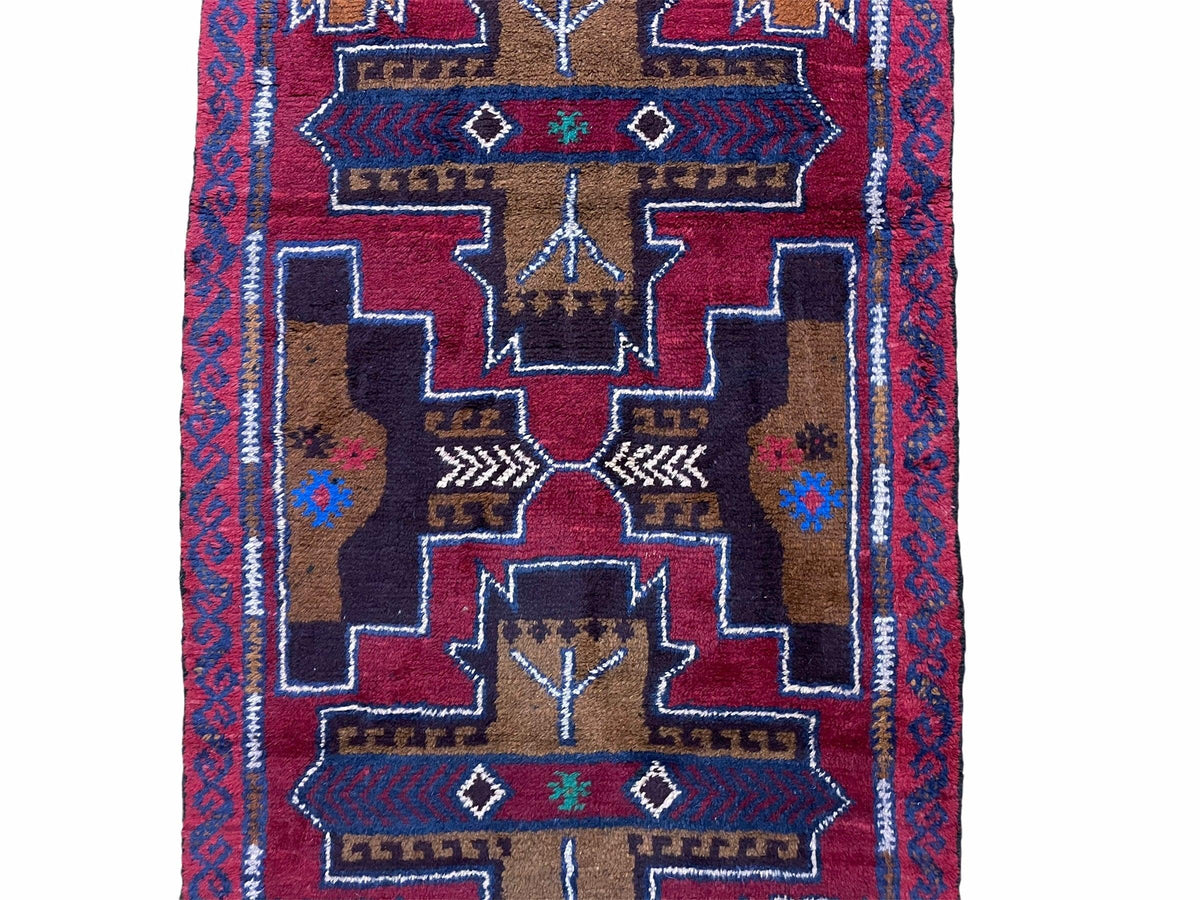 2' 10" X 4' 9" Vintage Handmade Tribal Wool Rug Balouchi Rug Afghan Rug Red Blue - Jewel Rugs, view 5