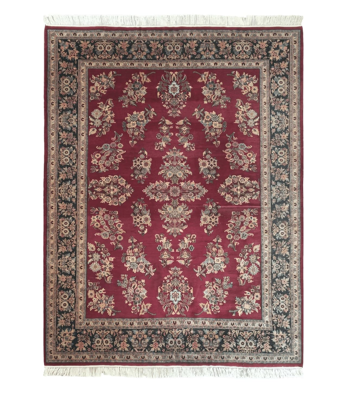 8' X 12' Vintage Handmade India Floral Oriental Wool Rug Veg Dyes Organic Red - Jewel Rugs
