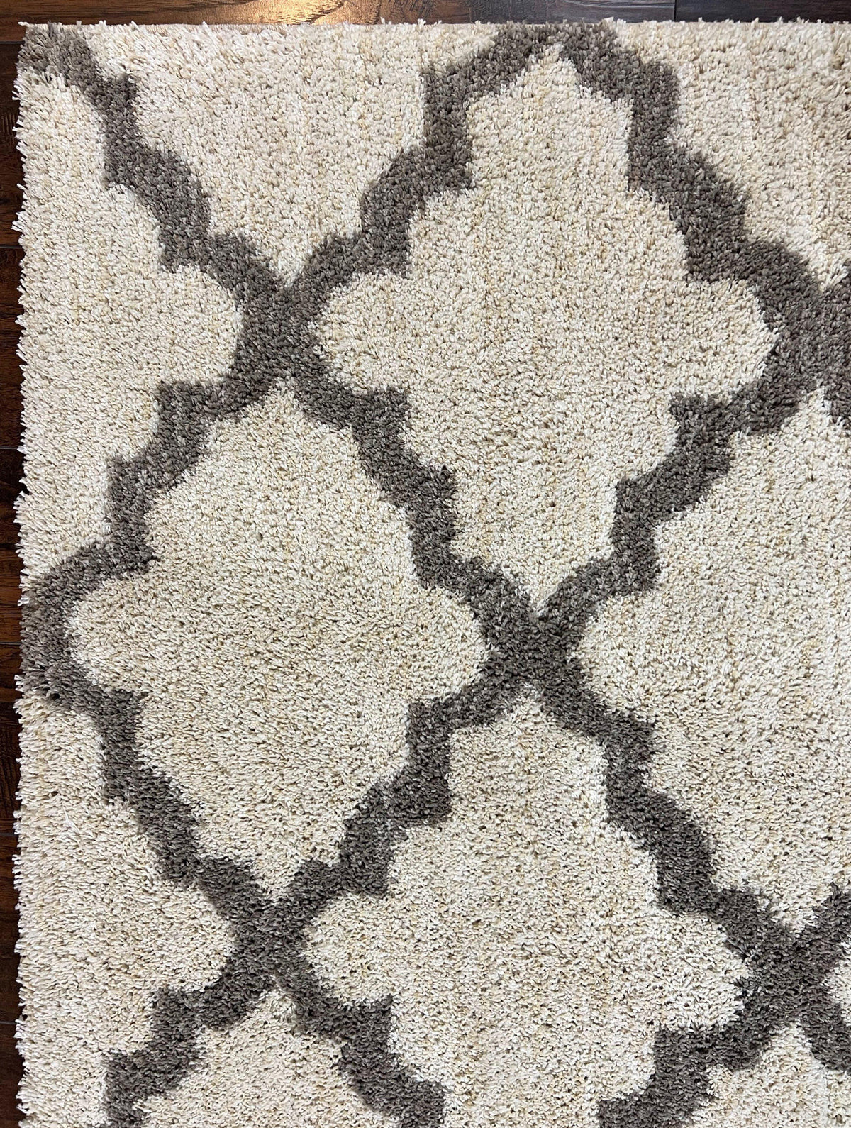 Modern Shag Rug, Ivory and Gray, Diamond Panel Design, Room Sized Area Rug - Jewel Rugs, view 5
