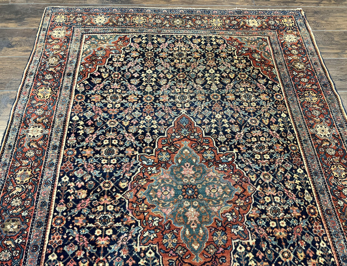Persian Rug 4x7 Antique Sarouk Farahan Carpet, Navy Blue and Red Wool Rug - Jewel Rugs, view 4