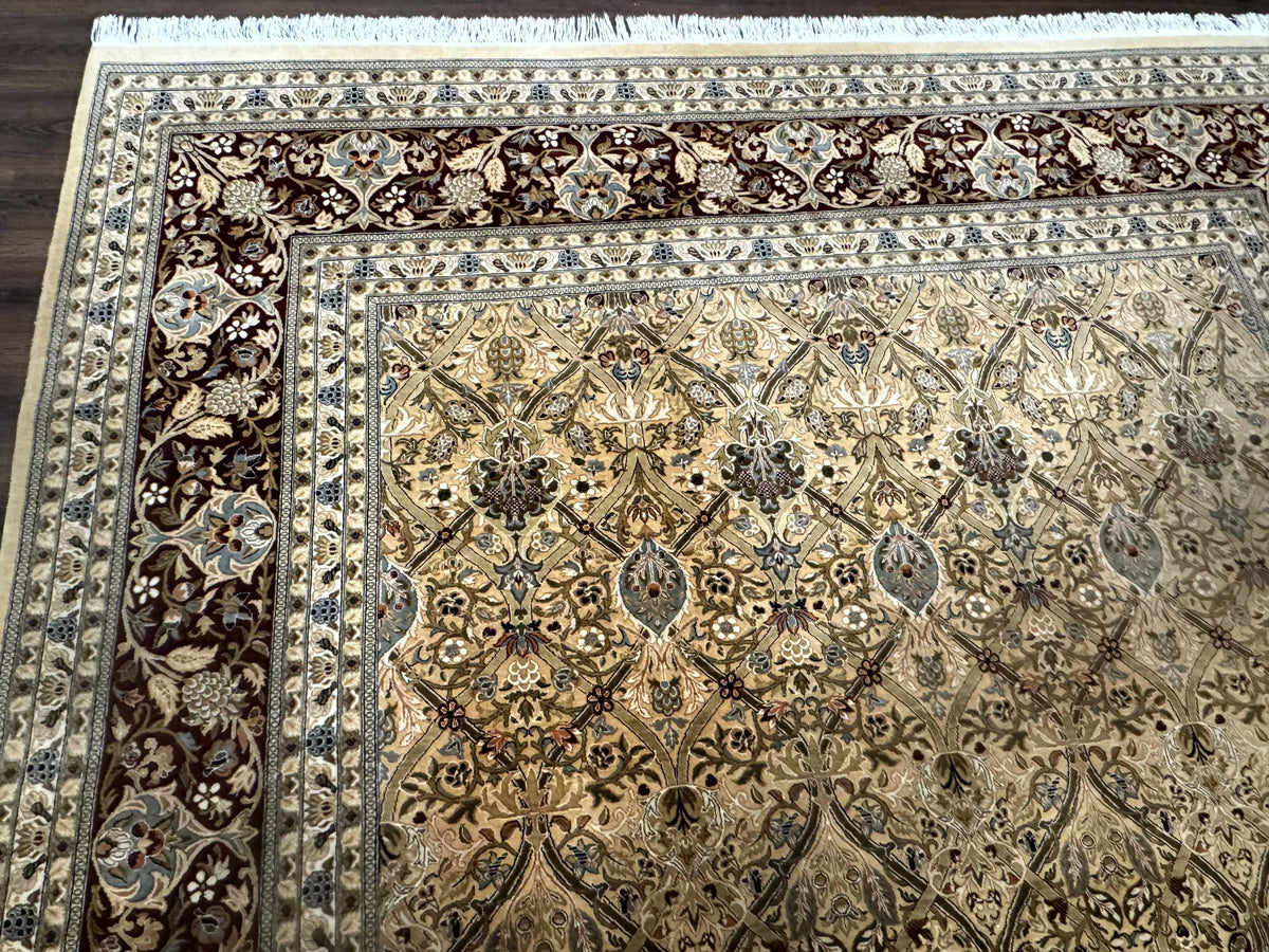 Fine Pak Persian Rug 9x12, Gold and Wine Red, Panel Design, 330 KPSI - Jewel Rugs, view 6
