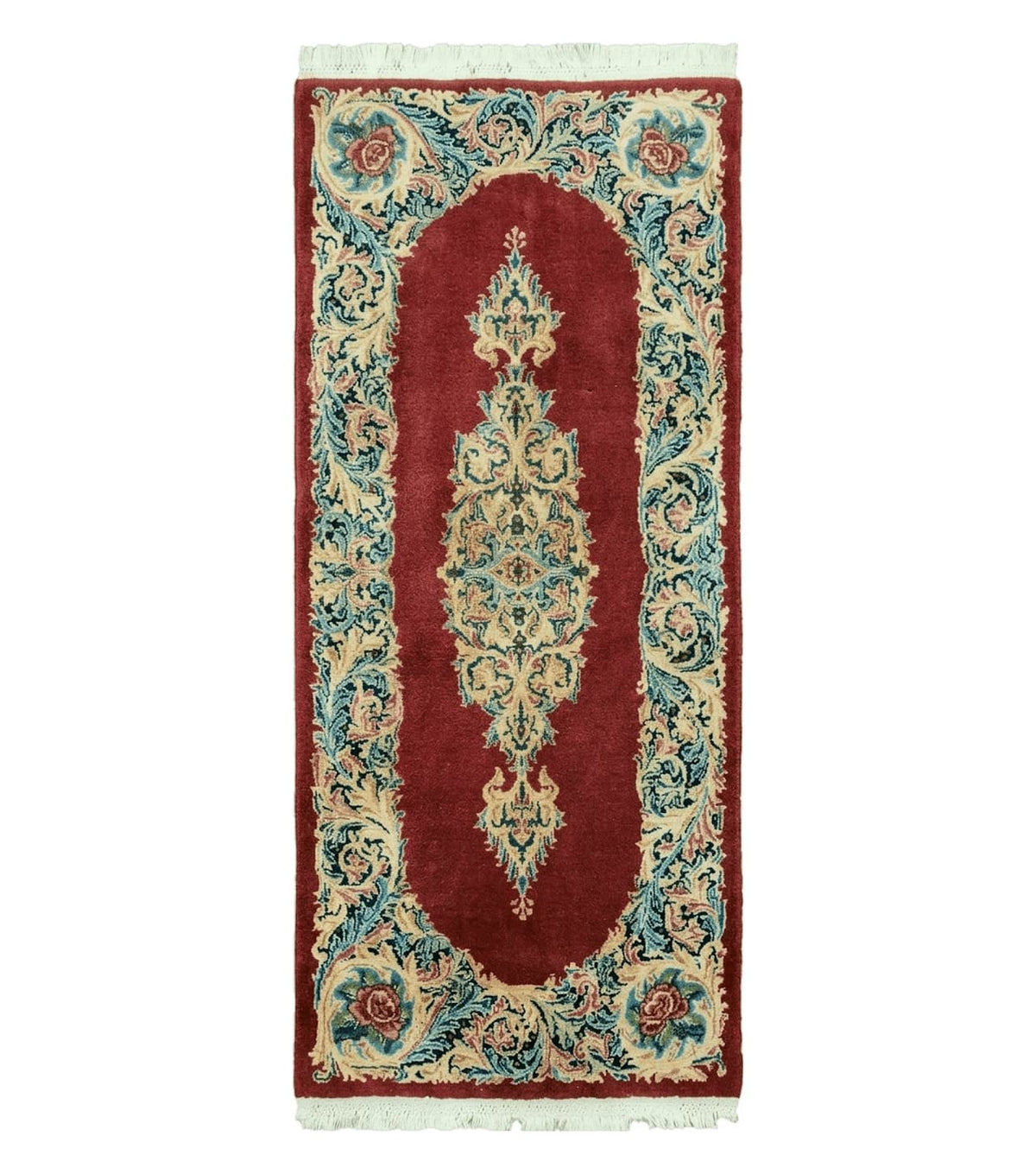 Small Persian Kirman Rug 2x4, Wool Oriental Vintage Handmade Carpet, Hand Knotted Floral Medallion, Red & Beige, Semi Open Field - Jewel Rugs