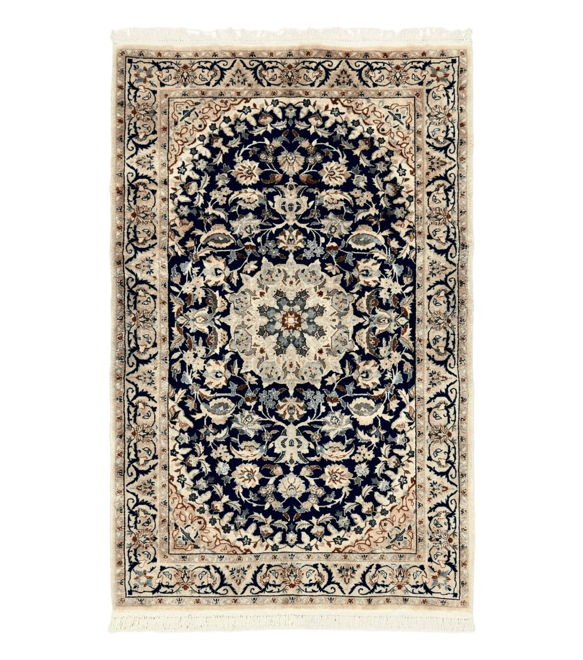 Persian Nain Rug 3x5, Floral Medallion Oriental Carpet, Very Fine Hand Knotted Handmade Wool and Silk Highlights Rug, Vintage Semi Antique - Jewel Rugs