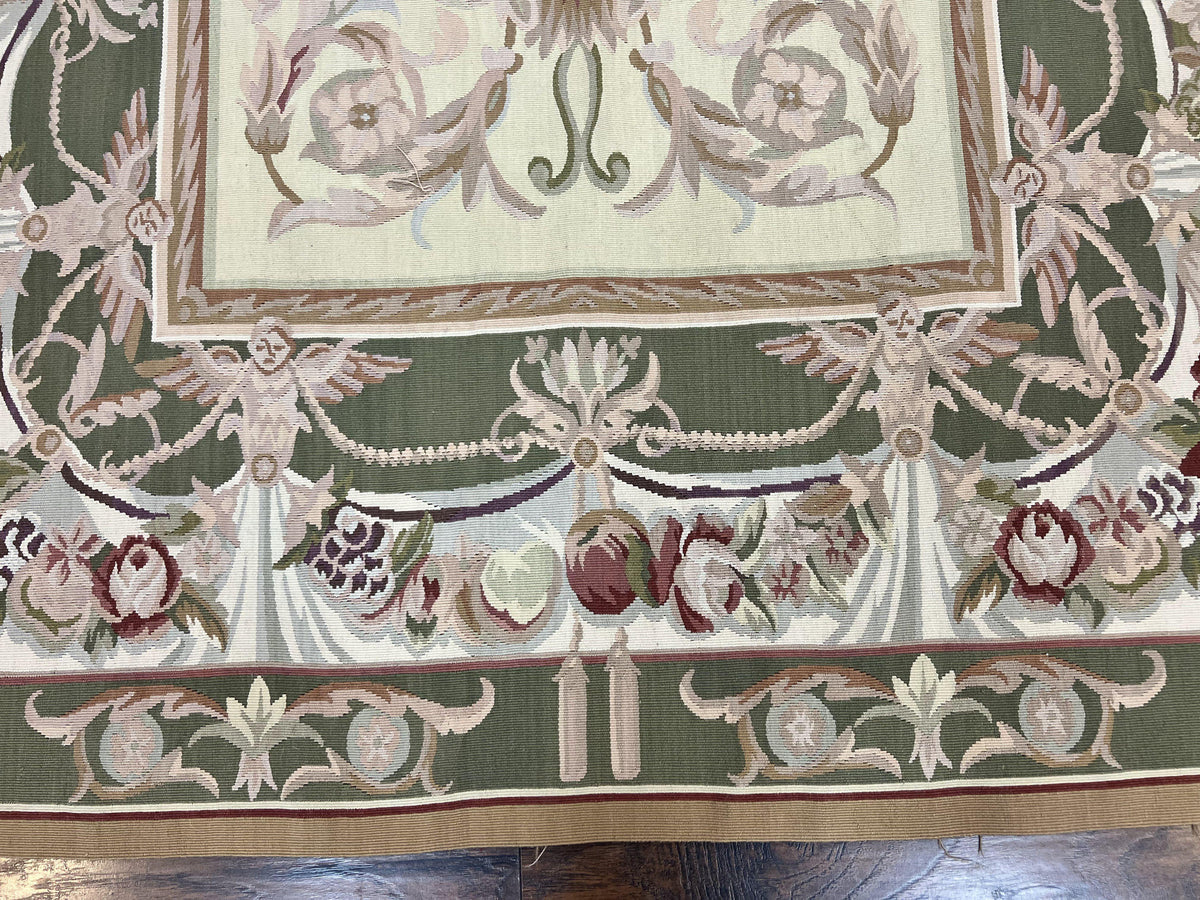 Aubusson Rug 5x8, Wool Handmade Vintage Carpet, Angel Motifs, Flatweave Rug 5 x 8, Medium Sized, European Design - Jewel Rugs, view 6