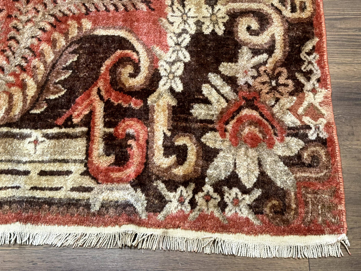 Khotan Rug 5x9, Terracotta and Brown, Floral, Chinese Wool Carpet, Antique Rug - Jewel Rugs, view 10